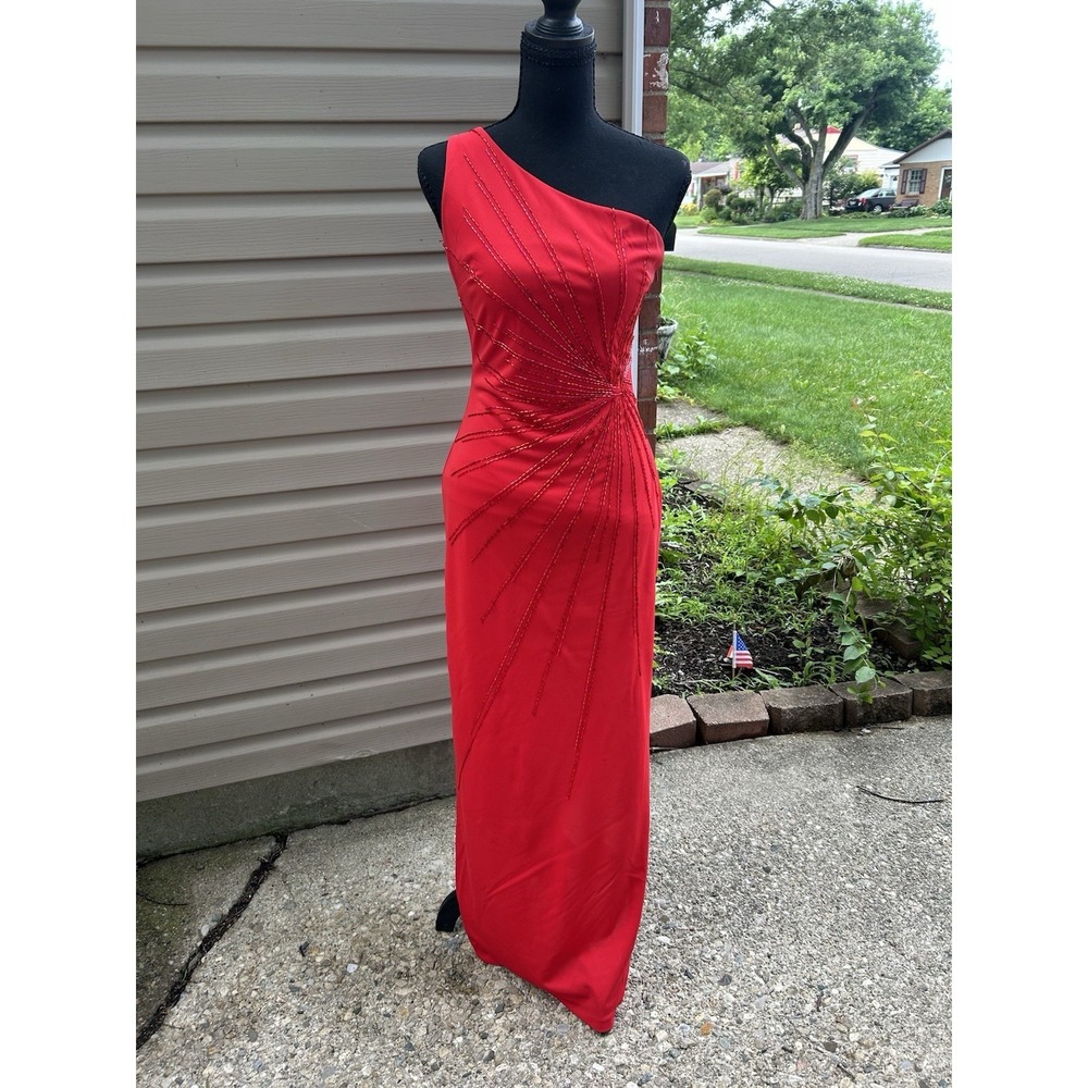 Niki by Niki Livas Beaded Maxi Dress Side Slit One Shoulder Vintage Y2K Gown 6
